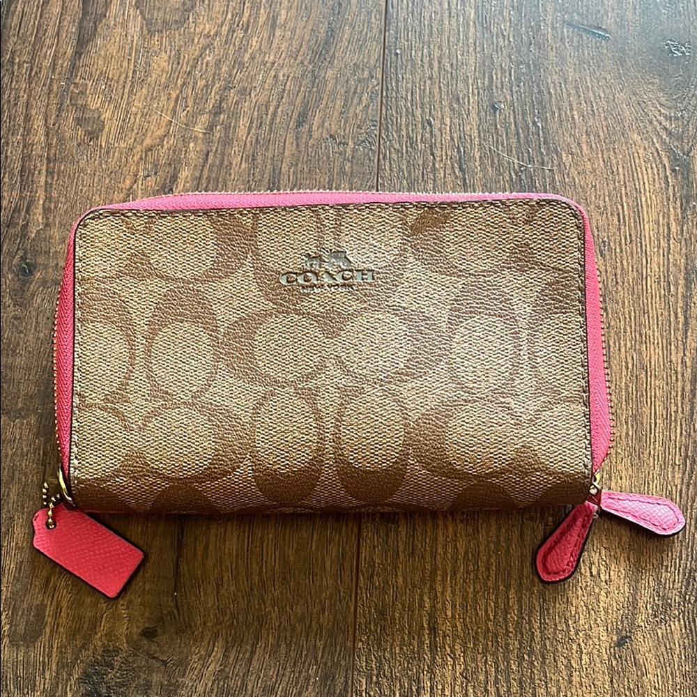 Coach Tan and Pink Signature Wristlet